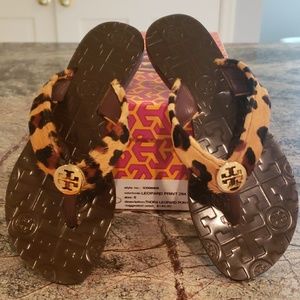 Tory Burch leopard print flip flops